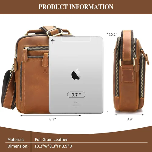 Vista 2 de Bolso cruzado de cuero para hombre, bolso de mensajero para hombre, bolso pequeño para maletín para hombres, bolsa de oficina, bolsa de mano