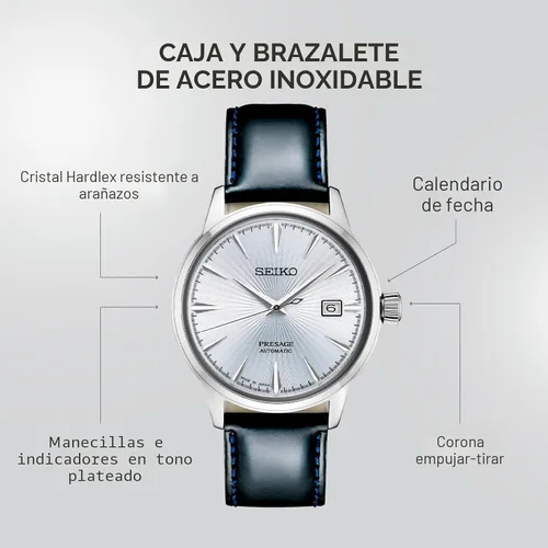 Vista 5 de SEIKO Reloj Automático para Hombre - Presage Cocktail Time - Esfera con Numeración Dorada y Calendario con Fecha, Resistente al Agua 50m