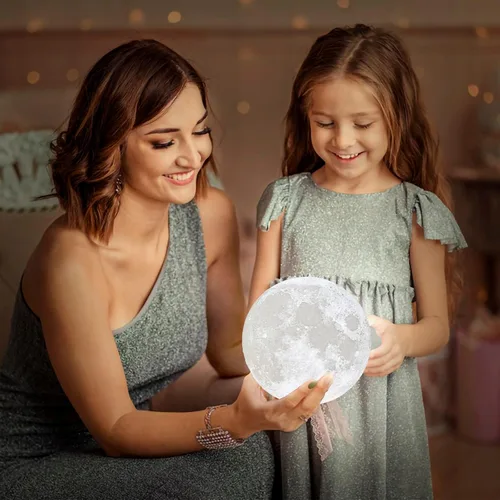 Vista 2 de BRIGHTWORLD Lámpara de luna de 5.9 pulgadas, impresión 3D, luz de luna de 16 colores, luz nocturna, regalo de cumpleaños, día de la madre, regalos