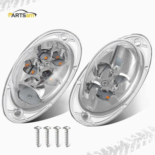 Vista 2 de Partsam Freightliner Cascadia - Luces LED de señal de giro LED ámbar 5-2835-SMD, lente transparente, repuesto para Freightliner Cascadia semi camión