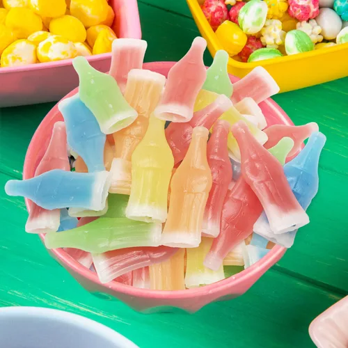 Vista 6 de Dulce de Cera en Botella, Bolsa de 8 OZ (½ LB), Dulces Retro y Nostalgicos con Centro Líquido Frutal, Snack de Tendencia de TikTok