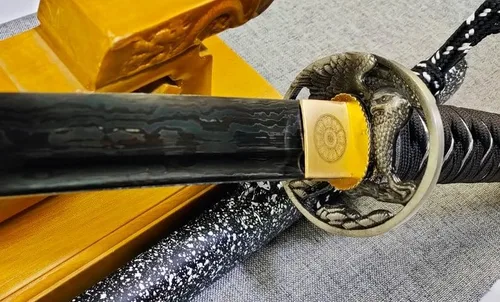Vista 5 de Colección artesanal, Katana de acero plegable de Damasco con hoja negra, espada samurai japonesa hecha a mano, espiga completa