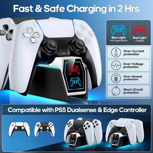 Vista 2 de Controller Charger Station Compatible with Play 5 Faceplates Edge & Dual Controller, 9 Lightings P 5 Accessories Charging Station, P 5 Dock Stand