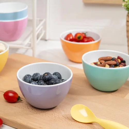 Vista 2 de Juego de 6 cuencos pequeños de melamina ColorPop, 4.25" 11.8 onzas para postre, preparación, salsa para mojar, helado, acompañamientos, aperitivos