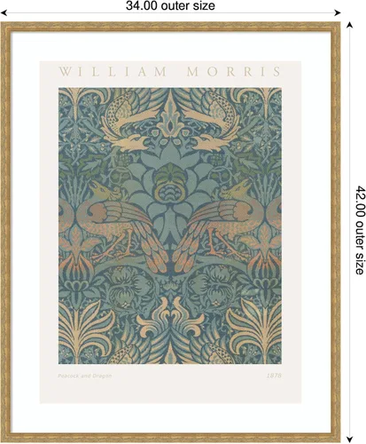 Vista 2 de Kate and Laurel Framed Wall Art Print 'Poster William Morris Peacock and Dragon 1878' by The Art Institute of Chicago, 34 x 42, Mila Dark Gold
