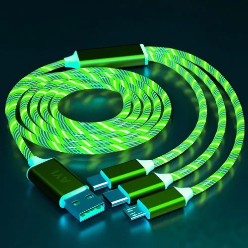 Vista 24 de AYI 3 combinaciones de múltiples puertos USB A a USBC Micro PD cable de carga rápida iluminado flujo de corriente compatible con casi todos