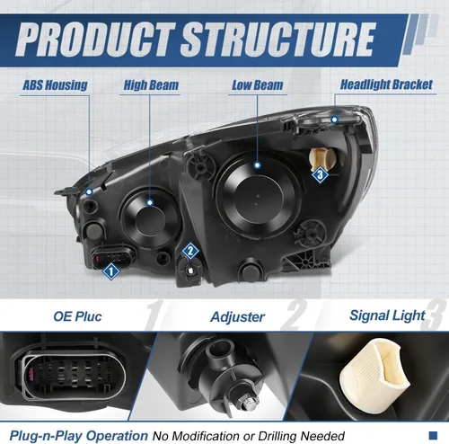 Vista 4 de Auto Dynasty Conjunto de faros delanteros compatible con Ford Focus de 3ª generación, 2015, 2016, 2017, 2018, repuesto de faros halógenos