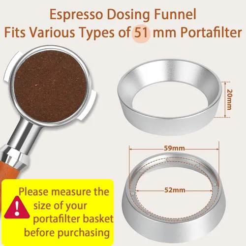 Vista 2 de Embudo portafiltro de espresso de aluminio Attsky, embudo dosificador de 51 mm con magnético Aluminum Construction, Strong Magnet, Lightweight
