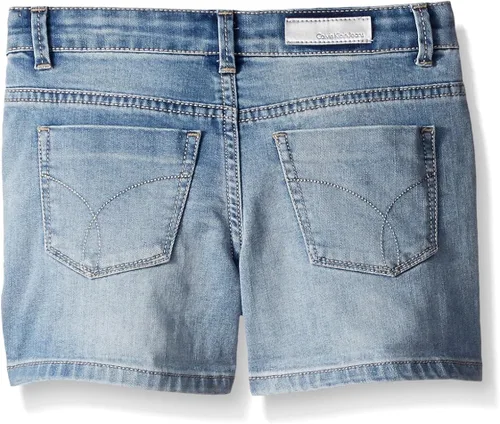 Vista 2 de Calvin Klein Pantalón corto de mezclilla enrollable para niña, cielo pálido, 4, Pale Sky