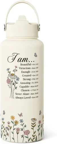 Vista 22 de Regalo de repostería para mujeres, botella de agua de acero inoxidable de 32 oz con tapa y popote, botellas aisladas estéticas de dulces, regalos