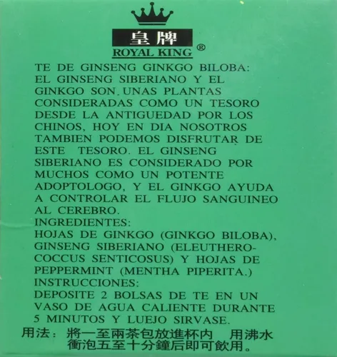 Vista 4 de Royal King Té de ginseng ginkgo biloba (20 bolsas)