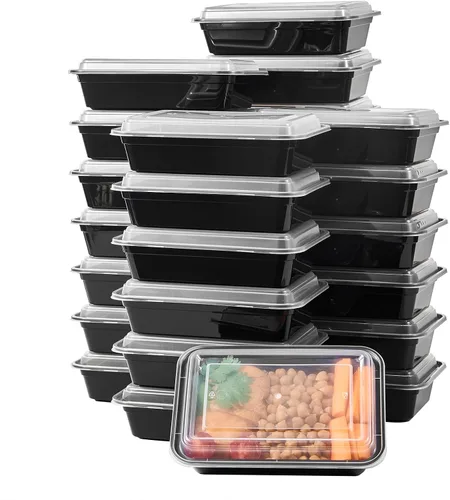 Vista 9 de Envases de almacenamiento de comida para preparar comidas, 50 unidades, 24 onzas, redondos, con tapas, para llevar, caja de plan de almuerzo