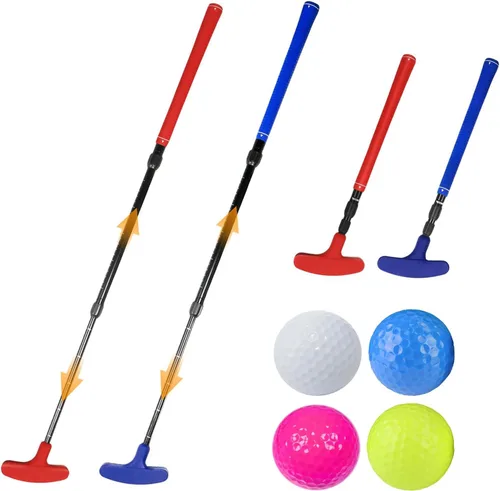 Vista 6 de Mini juego de putter de golf ajustable, 2 palos de golf con 4 bolas, putter bidireccional para diestros y zurdos