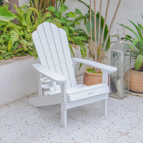 Vista 6 de SNAN Silla Adirondack resistente a la intemperie con soporte para tazas, silla para patio, césped y jardín, madera de polietileno, resistente a