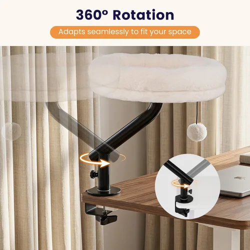 Vista 5 de PETSITE Cama de escritorio para gatos, cama giratoria de 360° para Blanco