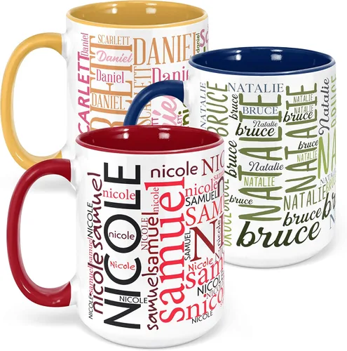 Vista 22 de Tazas de café personalizadas con arte de nube de palabras, 12 colores y 9 fuentes artísticas, 11 onzas. Regalos personalizados para parejas, hombres