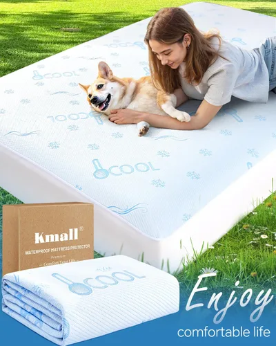 Vista 5 de Kmall Protector de Colchón Refrescante Premium Tamaño King - 100% Impermeable y Transpirable Tela de Aire 3D Fresca Cubierta de Colchón de Cama