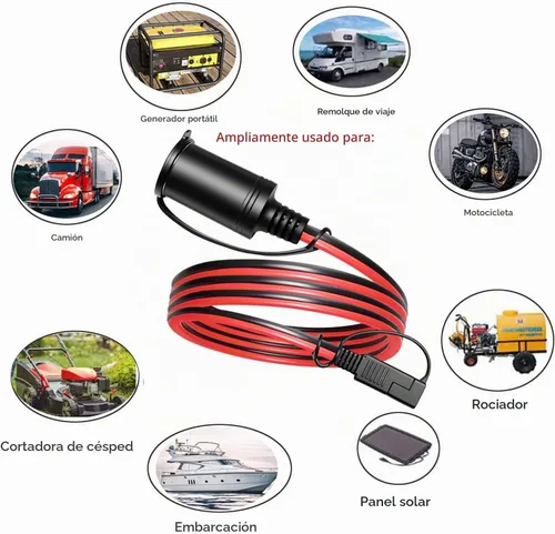 Vista 5 de Cable adaptador de enchufe de encendedor de cigarrillos hembra SAE de 14 AWG a 12 V, conector de desconexión rápida SAE de 2 pines, cable de carga
