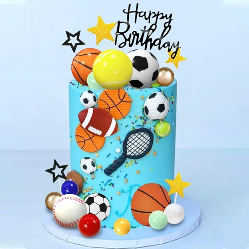 Vista 4 de 37 piezas de decoración de pasteles deportivos con fútbol, fútbol, béisbol, baloncesto, tenis, golf, suministros de cumpleaños