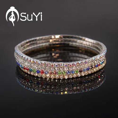 Vista 5 de Suyi Tobillera de cristal para mujer, 4 piezas, tobilleras elásticas de tenis, cadena elástica para el pie