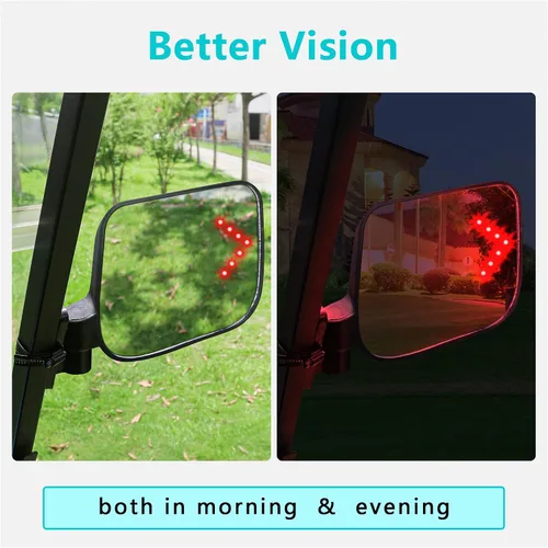 Vista 5 de 10L0L Espejos laterales para carrito de golf con luz intermitente de señal de giro LED conectada al kit de faros, espejo retrovisor universal