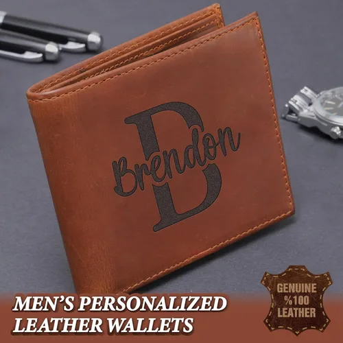 Vista 6 de Billeteras de cuero personalizadas para él, novio, marido, hombre, hijo, billetera plegable grabada para hombres, billeteras, regalo de hombre