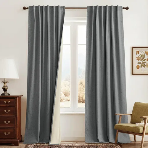 Vista 98 de RYB HOME Cortinas de lino texturizado 100% opacas de 84 pulgadas de largo, aislamiento térmico, privacidad, ahorro de energía para dormitorio, sala