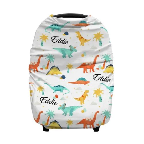 Vista 8 de Fundas de asiento de automóvil personalizadas con nombre a rayas de vaca, funda de lactancia personalizada para bebés, toldo de asiento de automóvil