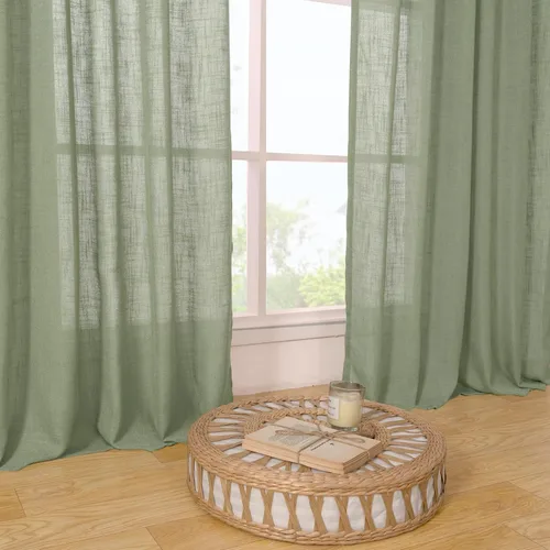 Vista 9 de LAMIT Cortinas semitransparentes de lino de 96 pulgadas de largo para sala Verde salvia