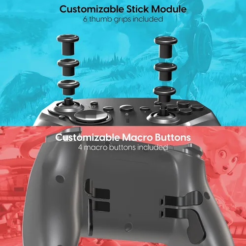 Vista 4 de TALK WORKS Bluetooth Game Controller for Nintendo Switch with Dual Motor Vibration, Turbo Function, 6-Axis Gyro Sensor - Customizable Joystick &