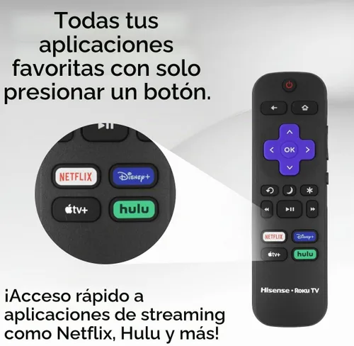 Vista 3 de Mando a distancia de repuesto para Roku Smart TV con control de volumen, teclas de acceso directo para Netflix, Disney+ y Hulu
