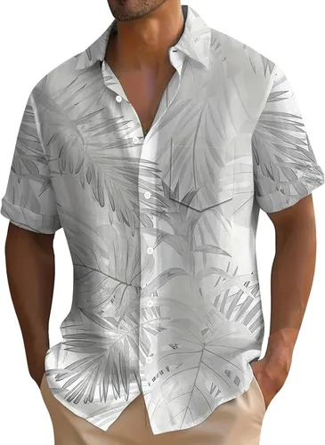 Vista 10 de Camisa hawaiana para hombre, con botones, manga corta, casual, elegante, grande y alta, floral, verano, tropical, para vacaciones