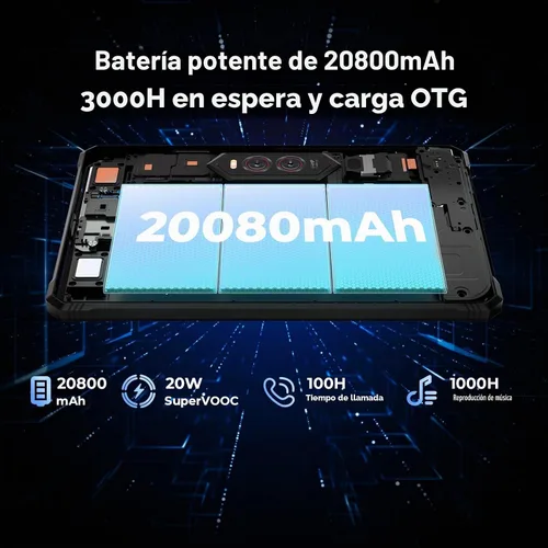 Vista 7 de HOTWAV R9 Plus Tablet resistente de 11 pulgadas IP68/IP69K impermeable, batería de 20080mAh, Android 14, Unisoc T7280 Octa-Core, 8GB+512GB, cámara