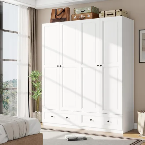 Vista 8 de Armario Armario con cajones: Armario de madera alto negro de 74 pulgadas para colgar ropa, Armarios grandes para dormitorio con 2 cajones, armario