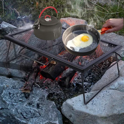Vista 5 de REDCAMP Parrilla Plegable de Camping 2 en 1, Parrilla Plegable de Mesa para Cocina al Aire Libre con Fuego Descubierto para Acampar, Parrilla