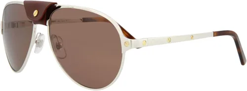 Vista 2 de Cartier CT0034S-003 - Gafas de sol polarizadas para hombre, color plateado cepillado
