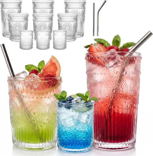 Vista 13 de CycleMore 12 vasos para beber Hobnail de 12 onzas, 10 onzas, tazas de 4 Celeste