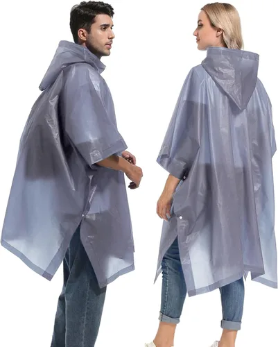 Vista 5 de Ponchos de lluvia reutilizables con capucha con cordón para adultos, abrigo de lluvia grueso impermeable, 2 paquetes