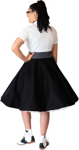 Vista 2 de Hip Hop 50's Shop Falda de caniche de los años 50, enagua y polo con accesorios, conjunto de disfraz de 7 piezas para adultos