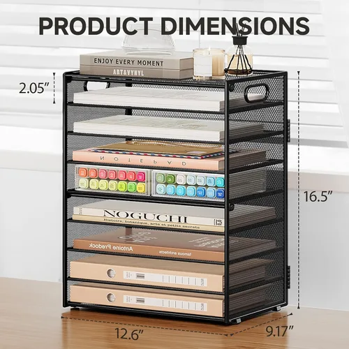 Vista 3 de SUBEKYU Organizador de papel de 9 niveles para escritorio, bandeja de cartas de malla de metal negro, organizador clasificador de papel de archivo