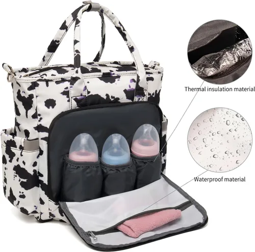 Vista 3 de Bolsa de pañales para bebé, portátil, impermeable y de gran capacidad, con correa para el hombro, ganchos para cochecito