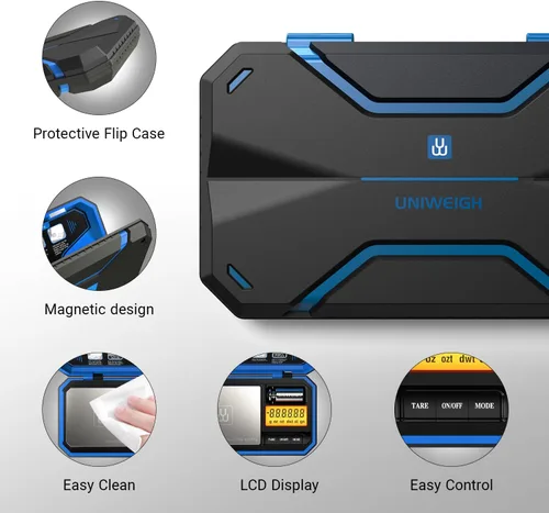 Vista 3 de UNIWEIGH Báscula digital de bolsillo de 7.05 oz/0.00 oz, báscula digital de gramos, mini báscula de joyería digital de peso gramo con pesos Cal