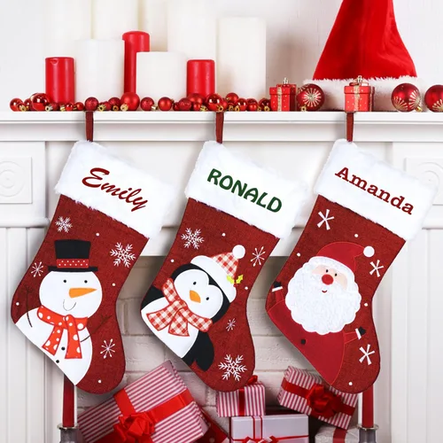 Vista 2 de Medias de Navidad personalizadas con nombre, 7 diseños, 6 fuentes, medias familiares personalizadas para Navidad, vacaciones y familia para Gnomo