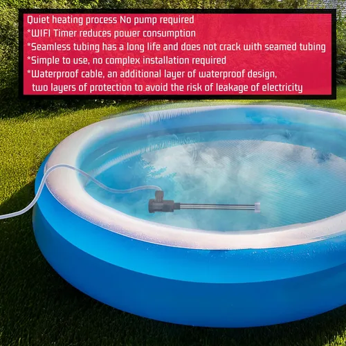 Vista 5 de Calentador de agua de inmersión de 240 V y 3000 W para piscina y bañera de hidromasaje, calentador sumergible eléctrico portátil con apagado