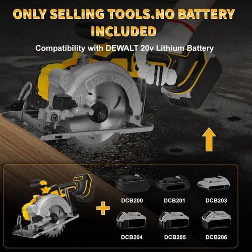 Vista 8 de Sierra circular inalámbrica de 5 pulgadas para batería Dewalt de 20 V (sin batería), sierra de madera eléctrica con motor sin escobillas, bisel