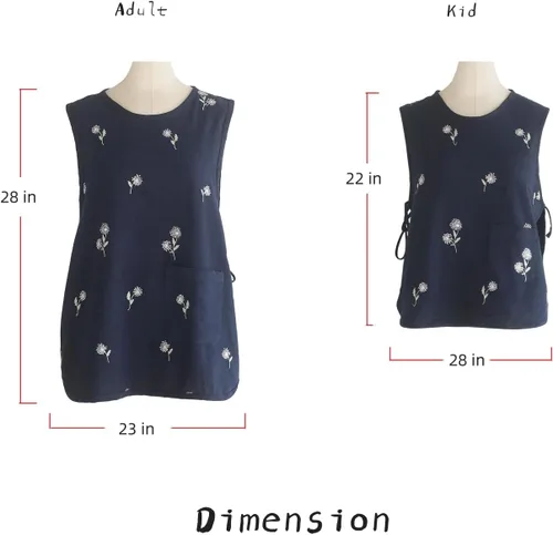 Vista 4 de Delantal de algodón con bolsillo para padres e hijos, flor bordada, lazo lateral, suave y ligero, jardín de arte de cocina