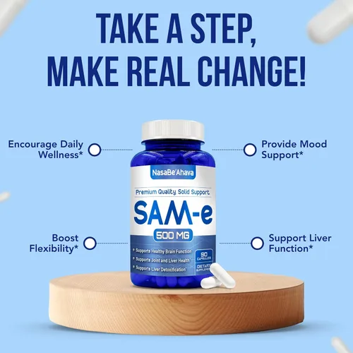Vista 6 de SAM-E Suplemento de 500 mg Fácil absorción S-adenosil-L-metionina SAM-e 500mg para suplemento de apoyo óseo y estado de ánimo Fabricado