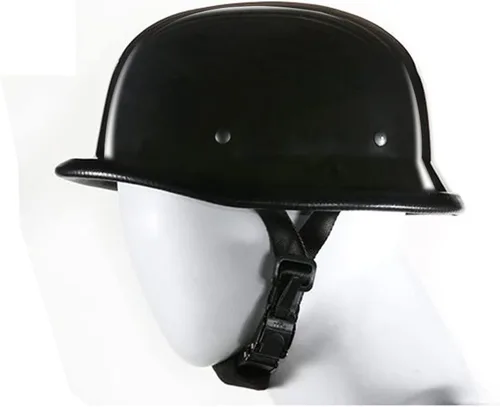 Vista 2 de Gorra alemana con diseño de calavera con acabado negro brillante básico con correa ajustable para la barbilla