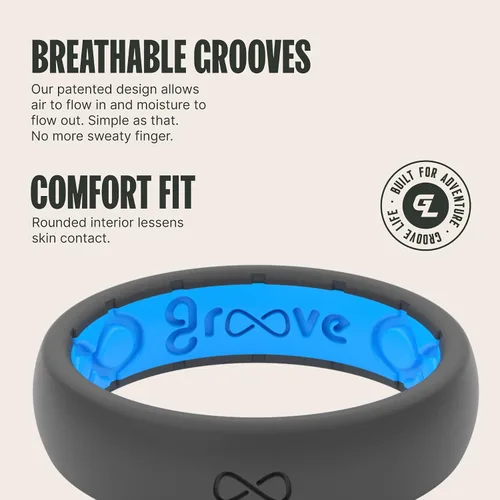 Vista 3 de Groove Life Anillo de boda de goma transpirable para mujer, diseño único, anillo de ajuste cómodo