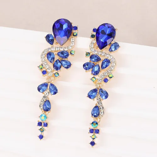 Vista 4 de Aretes colgantes de moda con diamantes de imitación largos y coloridos de cristal para novia, boda, lágrima, aretes de araña para mujeres, concursos